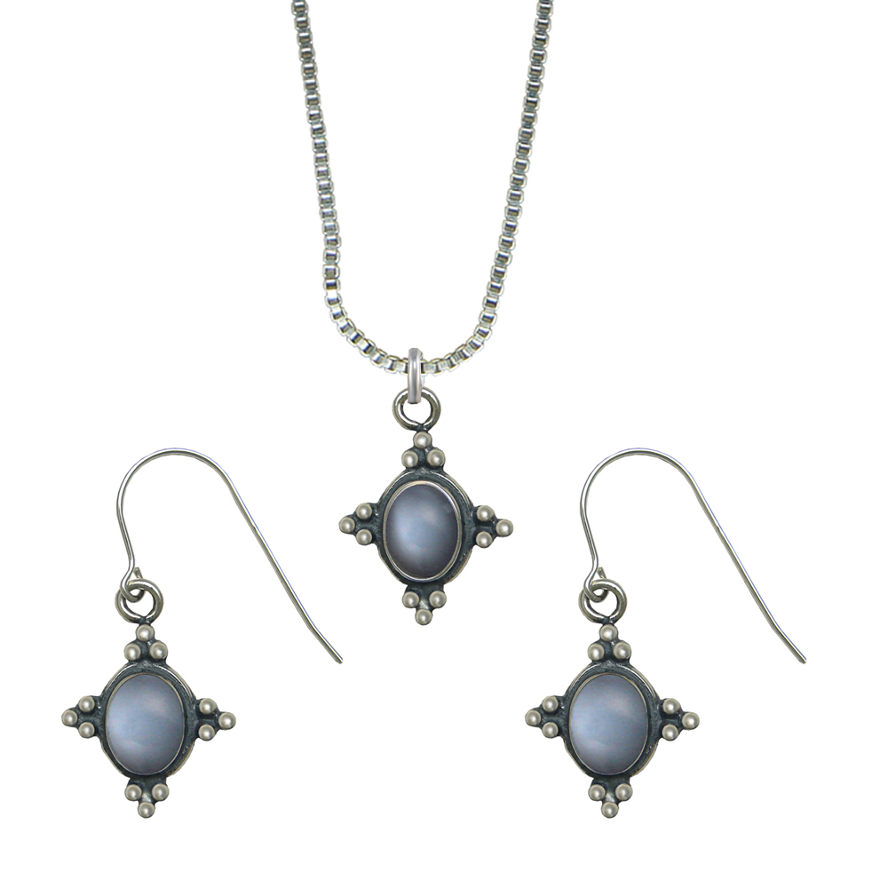 Sterling Silver Petite Necklace Earrings Set Grey Moonstone